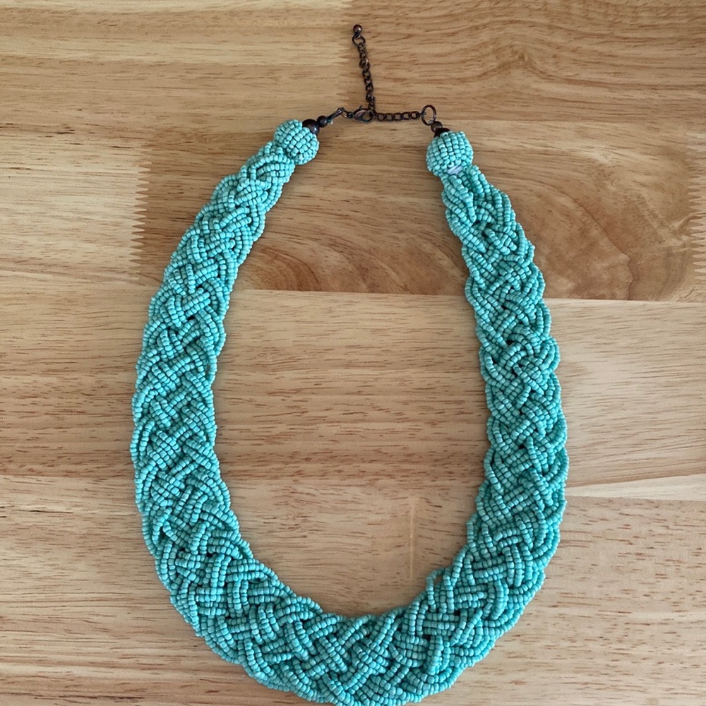 Beaded Statement Adjustable Necklace Turquoise & Copper